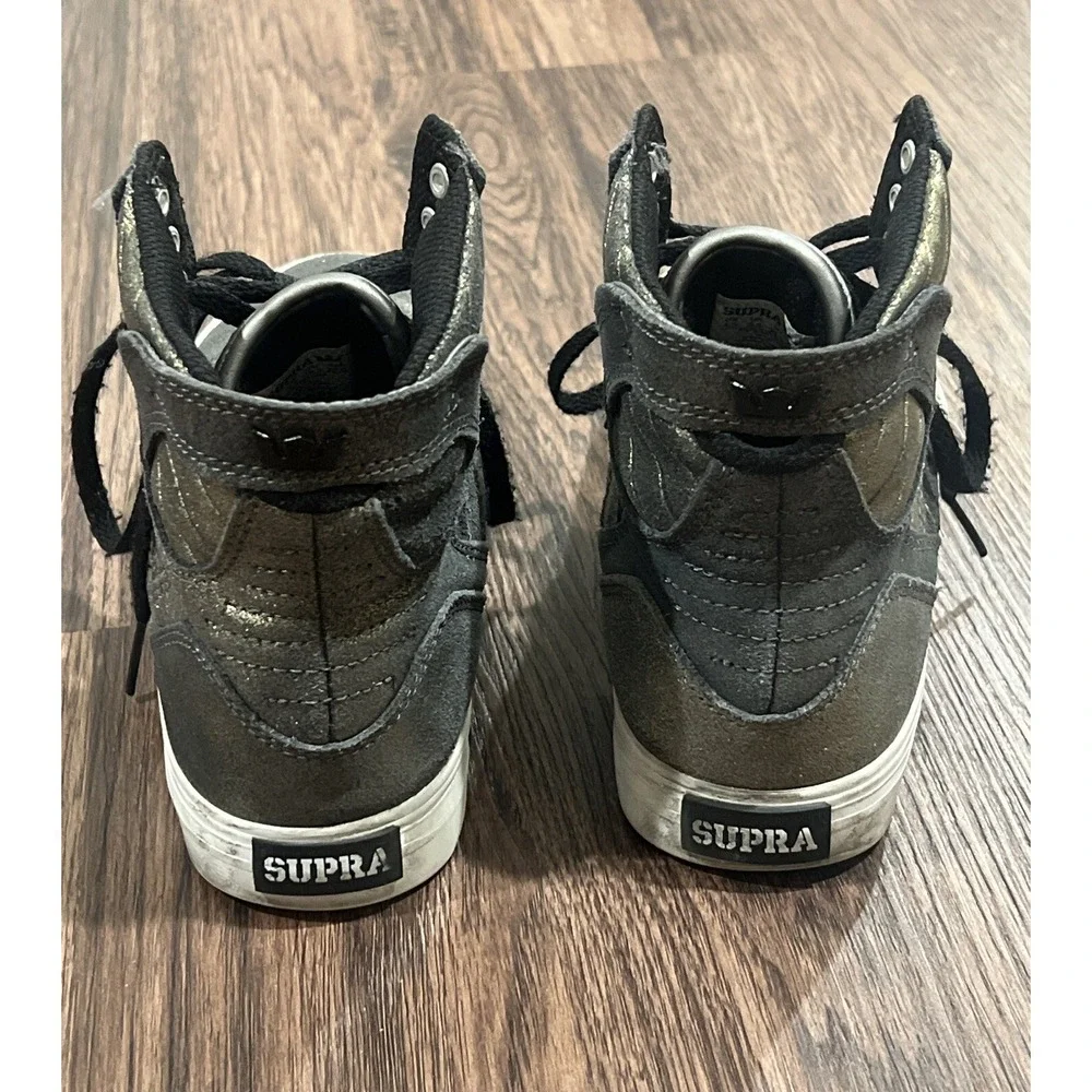 Supra Muska Skytop High Top Lace up Metallic Pewter Skate Kids Shoes Size 4.5